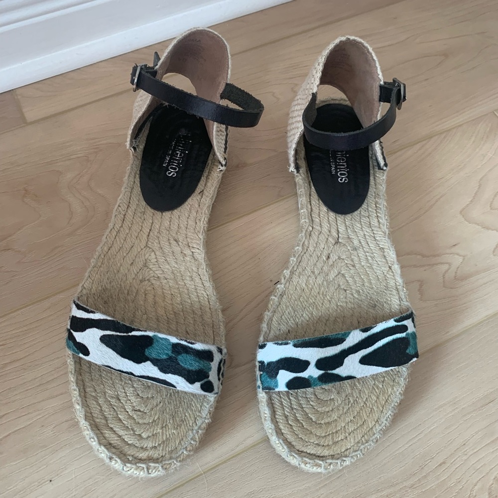 Pimientos espadrilles ankle strap animal hair leather sandals - size 40/9